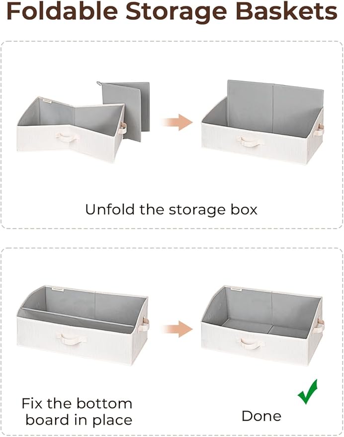StorageWorks Closet Baskets for Shelves, Trapezoid Storage Bins, Closet Organizers and Storage, Clothes Organizing Bins, Large, Mixing of Beige, White & Ivory, 3-Pack