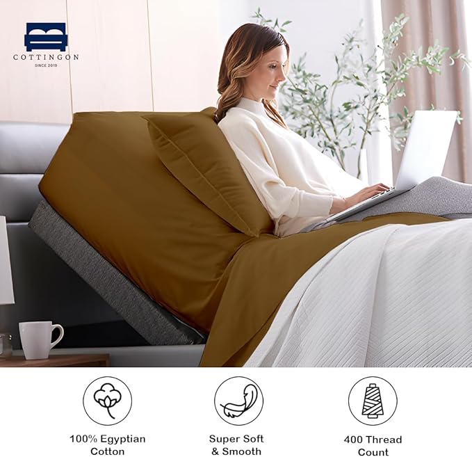 Cottingon 1 Piece Top Split King Fitted Sheet Only for Adjustable beds, Premium 100% Egyptian Cotton, 34 Inches Half Split Flex Head Bottom Sheet for Sleep Number Beds 16" Deep Mattress, Taupe