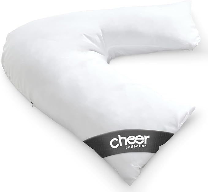Cheer Collection Oversized V-Shaped Pillow, L-Shaped Pillow for Neck and Shoulder Support, Curved Body Pillow with Removable Pillowcase