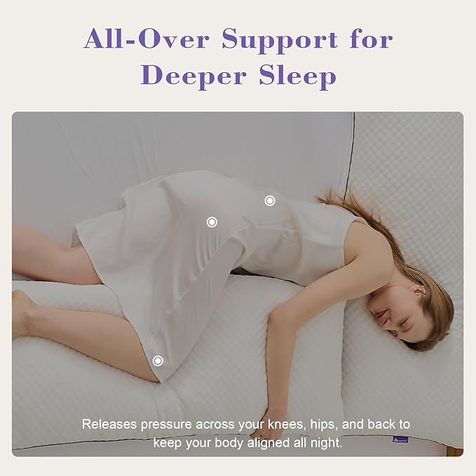 HOMELAB Cooling Adjustable Body Pillow (20x54) with White Bamboo Viscose Pillowcase Bundle, Full Body Support for Side Sleepers, Back, Hip & Knee Comfort, Shredded Memory Foam & Washable Cover