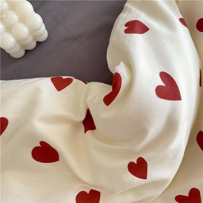 Nayoroom Heart Duvet Cover Full Size Cute Red Love Heart Printed on White Bedding Set 3Pcs Kids Girls Kawaii Heart-Shaped Pattern Comforter Cover with Zipper Closure Soft Breathable Microfiber