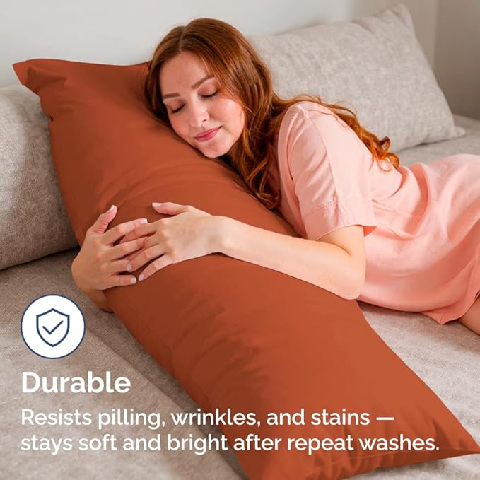 Body Pillowcases Set of 4-20x54 Long Body Pillow Case - Soft Body Pillow Cover for Sleeping & Side Sleepers - Comfy, Breathable & Fade Free - Machine Washable w/Envelope Enclosure - (Terracotta)