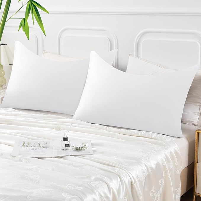 Curved Pillow Case Queen Size, Side Sleeper Pillow Cases Cover Cooling Rayon Derived from Bamboo with Zipper for hot Sleepers Hair and Skin, Breathable Silky Soft Pillowcase 1 Pack 20 * 30 Inches