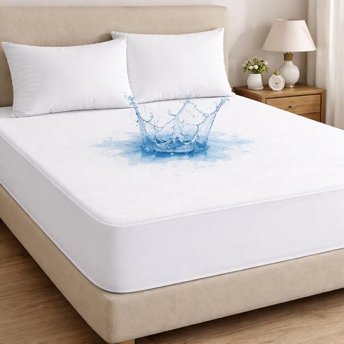 Mattress-Homes Waterproof Queen Size Mattress Protector Noiseless Premium Soft Terry Vinyl-Free Mattress Fitted Style Up to 15" Mattress Cover for Bed White