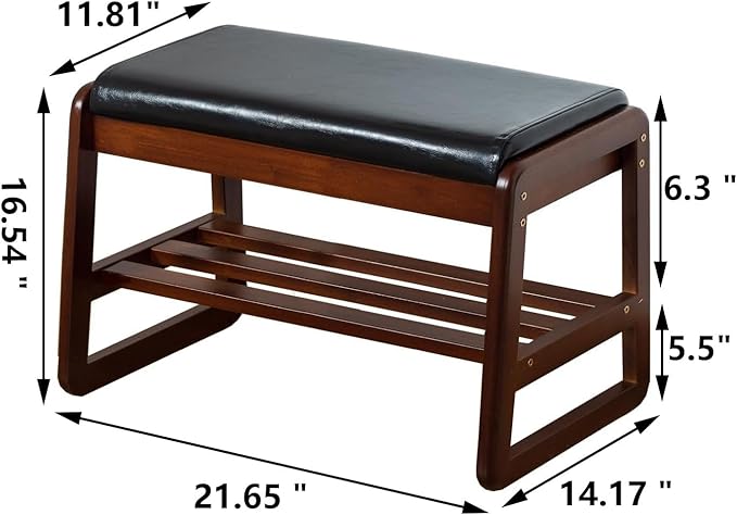 SOBIBO Shoe Bench with Storage - 2-Tier Entryway Bench, Solid Wood Shoe Rack with Cushion & Flip-Open Box, Mid-Century Modern for Hallway, Mudroom, Bedroom (Black, 21.65")