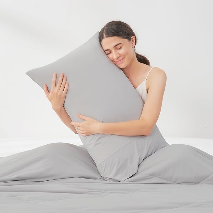 Cozy Bliss Cooling Pillow Cases for Hot Sleepers, Q-Max>0.45, King Size Set of 2, Soft & Silky Pillow Covers with Envelope Closure,Gift, Light Gray, 20x36 Inches
