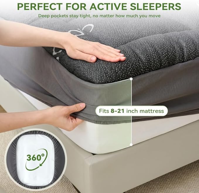 BDEUS Twin XL Mattress Topper Viscose Derived from Bamboo, 100% Waterproof Thick Pillow Top Mattress Pad for Back Pain Relief, Naturally Cooling for Hot Sleepers, Grey