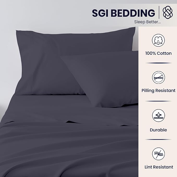 SGI Split King Sheet Set for Adjustable Bed Egyptian Premium Cotton 600 Thread Count Sheets for Sleep Number Bed 15" Deep Pocket 5 Pc Set with 2 Twin XL Fitted Sheets Soft Breathable -Dark Gray