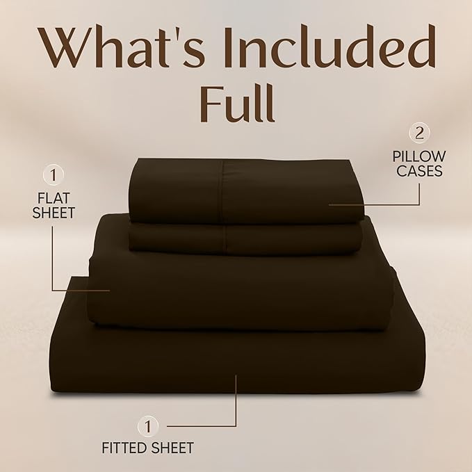 Utopia Bedding Full Size Sheet Set – 4 Piece Bed Sheets, Soft and Breathable Microfiber, Includes 1 Fitted Sheet, 1 Flat Sheet and 2 Pillowcases – Oeko Tex (Brown)