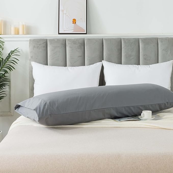 WhatsBedding Body Pillow Cover Cotton Fabric, Long Pillowcase Breathable & Skin-Friendly, Envelope Closure - Grey (20x54 inch)