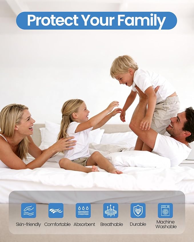 HUPPER Full Mattress Protector Zippered (9/10/11/12Inchs), Terry Cloth Mattress Encasement, 6-Side Waterproof Mattress Cover, Micro Zipper, Noiseless, for Queen Mattress 54 * 75
