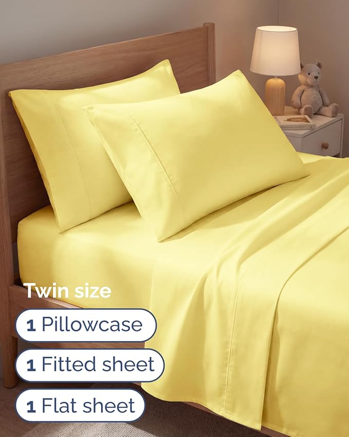 Twin 4 Piece Sheet Set - Comfy, Breathable & Cooling - Hotel Luxury Bedding for Women, Men, Kids, Teens and Children - 1 Flat & 1 Fitted Sheet & 2 Pillowcases w/ Deep Pockets - Wrinkle Free - Yellow