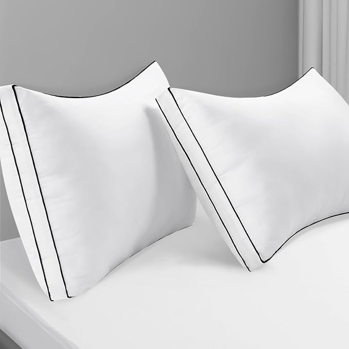 Premium Pillows Standard Size Set of 2, Fluffy and Supportive 7D Down Alternative Bed Pillow, Luxury Soft Hotel Quality Gusseted Pillow for Side Back Stomach Sleeper,Relief Neck Head and Shoulder Pain