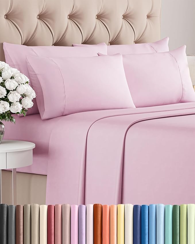 Cal King 6 Piece Sheet Set - Comfy, Breathable & Cooling - Soft Hotel Luxury Bedding for Women, Men, Kids, Teens and Children - 1 Flat & 1 Fitted Sheet & 4 Pillowcases with Deep Pockets - Light Pink