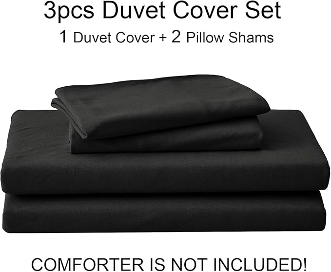 PURE ERA Jersey Knit Duvet Cover Set 100% T-Shirt Cotton Super Soft Comfy 3pc Bedding Set with Zipper Closure (Solid Black, Oversized King)