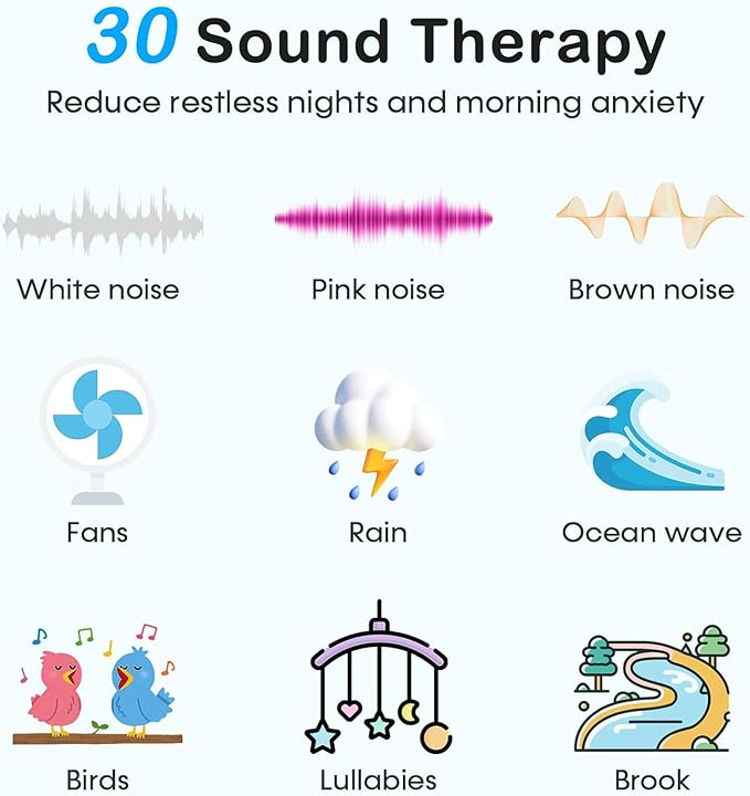 Sound Machine with Alarm Clock: 30 Non-Looping Sleep Sounds - White Noise Alarm Clock for Natural Wake Up - Adjustable Volume & Light, Memory Function, Sleep Timer (Black)