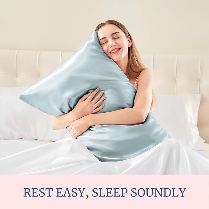 BEDELITE Satin Pillowcase for Hair and Skin, Super Soft and Cooling Similar to Silk Pillow Cases 2 Pack with Envelope Closure, Gift for Women Men(20"x26" Standard Size, Stone Blue)