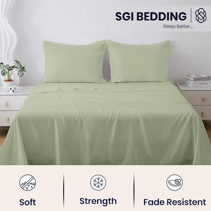 SGI bedding 100% Egyptian Cotton Sheets Twin XL Size – 600 Thread Count Sheets Set, Soft, Cooling, 15" Deep Pocket, Luxury Hotel Bedding, Breathable, Durable - Moss