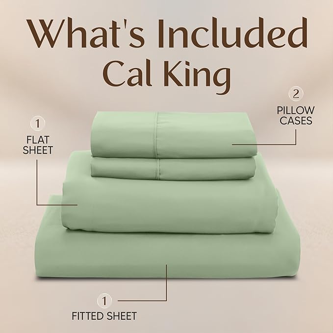 Utopia Bedding California King Size Sheet Set – 4 Piece Bed Sheets, Soft and Breathable Microfiber, Includes 1 Fitted Sheet, 1 Flat Sheet and 2 Pillowcases – Oeko Tex (Sage)