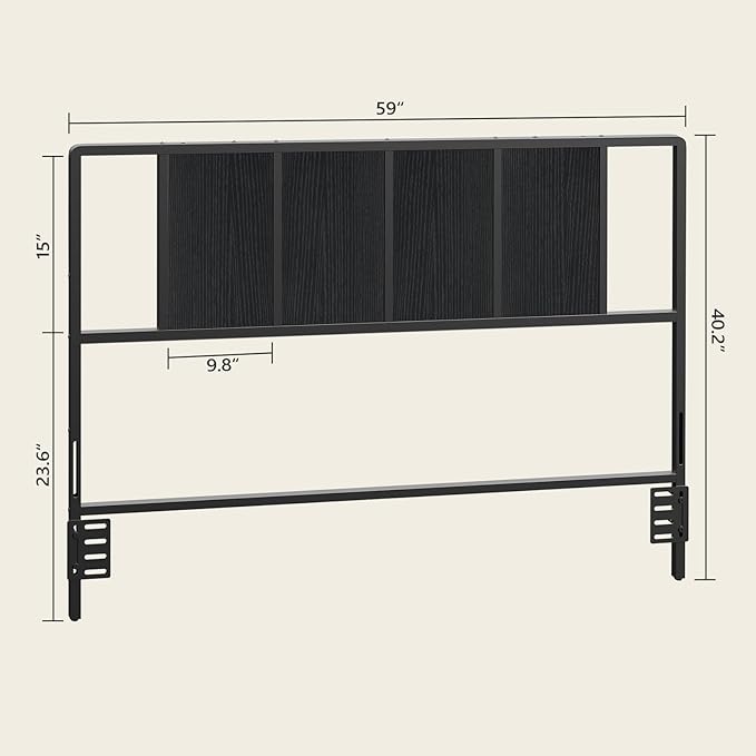 MAHANCRIS Queen Size Headboard Only, Metal Headboard with Adapters, Minimalist Industrial Style for Queen Size Beds, Black