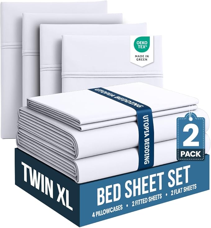 Utopia Bedding Twin XL Bed Sheets Set - Pack of 2 Sheet Sets - Perfect for Spa, Hotel, & Guest Bedroom - Brushed Microfiber - Shrinkage and Fade Resistant - Easy Care (White)