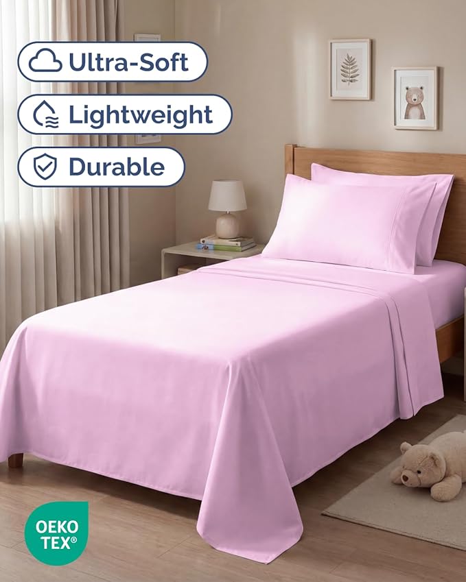 Twin 4 Piece Sheet Set - Comfy, Breathable & Cooling - Hotel Luxury Bedding for Women, Men, Kids, Teens & Children - 1 Flat & 1 Fitted Sheet & 2 Pillowcases w/ Deep Pockets - Wrinkle Free - Light Pink