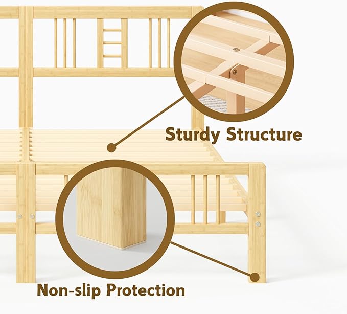 14 Inch High Bamboo King Bed Frame with Headboard and Footboard, Wood Bed Frame King Metal Slat Support Heavy Duty, No Box Spring Needed, Easy Assembly, Noise Free, Reinforced
