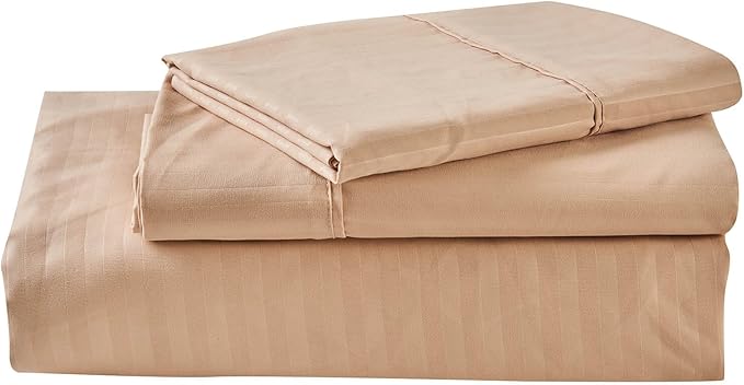 Kingnex Striped 30x75 Cot Size RV Bunk Sheets Set for Narrow Twin Bed Soft Brushed 1800 Microfiber 3 Piece Bedding Set Includes 1 Fitted Sheet 1 Flat Sheet 1 Pillowcase Beige