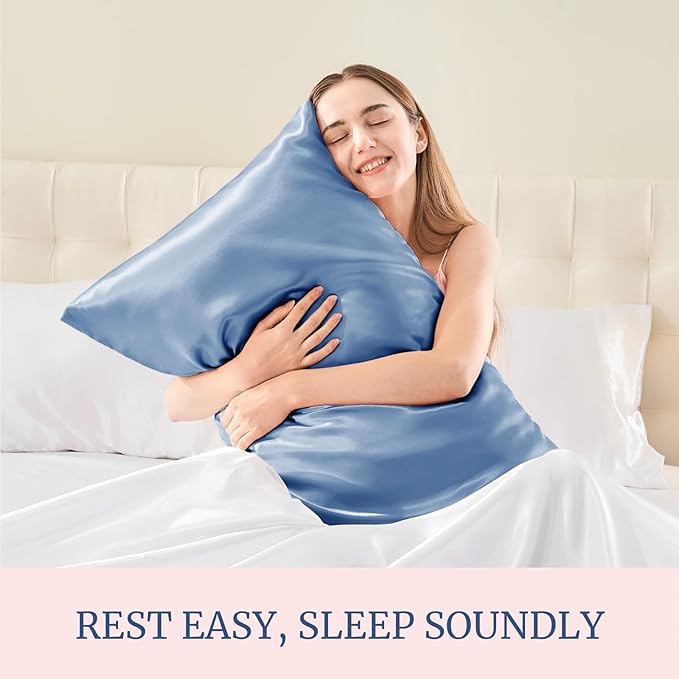 BEDELITE Satin Pillowcase for Hair and Skin, Super Soft Similar to Silk Pillow Cases 4 Pack with Envelope Closure, Cooling Pillowcases for Women Men (20"x36" King Size, Airy Blue)