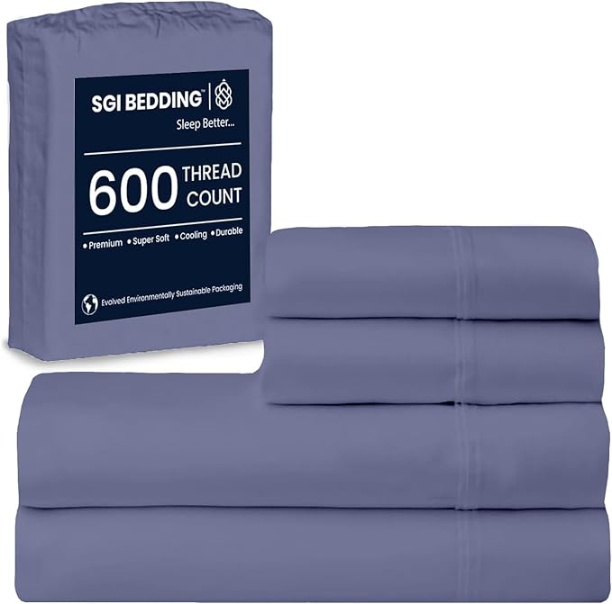SGI bedding 100% Egyptian Cotton Sheets Full XL Size – 600 Thread Count Sheets Set, Soft, Cooling, 15" Deep Pocket, Luxury Hotel Bedding, Breathable, Durable - Mediterranean Blue