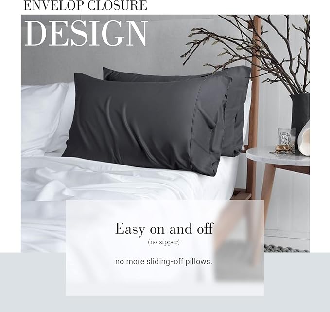 WishSmile Cooling King Pillowcases Set of 2 Breathable Cool Silky Soft Rayon Derived from Bamboo Fabric, Moisture Wicking for Hot Sleepers, Hair and Skin Friendly, Black, 2 Pack, 20x36IN