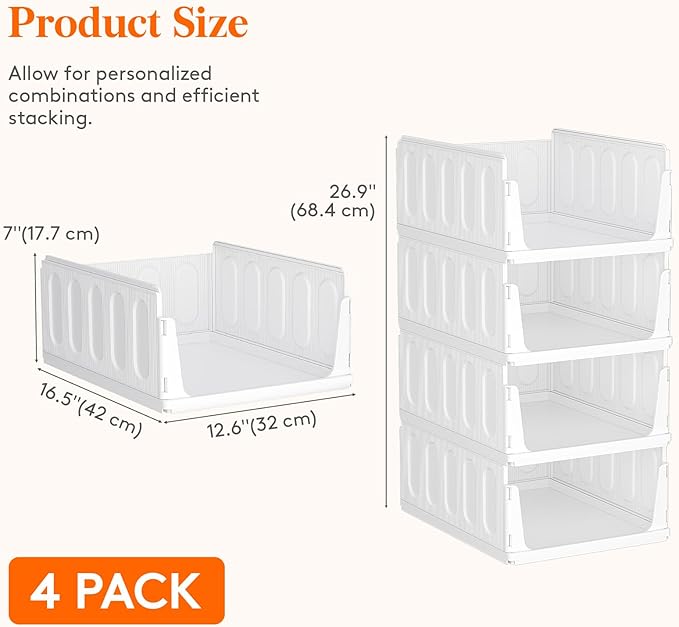Lifewit 16 Pack Stackable Closet Organizers and Storage Basket for Clothes, Plastic Sweater Storage Bins for Wardrobe, Multifunctional Pants Organizer for RV, Pantry, Kitchen, Dorm, 16.5" Depth