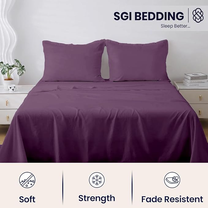 SGI bedding 100% Egyptian Cotton Sheets Full Size – 600 Thread Count Sheets Set, Soft, Cooling, 15" Deep Pocket, Luxury Hotel Bedding, Breathable, Durable - Plum