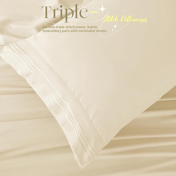Manyshofu 4 Piece Split Head California King Sheets Sets for Adjustable Bed Sheet, Flex Head Split Top Cal King Sheets Beige Sheet Set - 1800 Thread Count Bedding Set with 14-16 Inch Deep Pockets