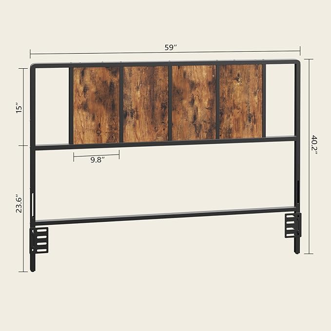 MAHANCRIS Queen Size Headboard Only, Metal Headboard with Adapters, Minimalist Industrial Style for Queen Size Beds, Rustic Brown and Black