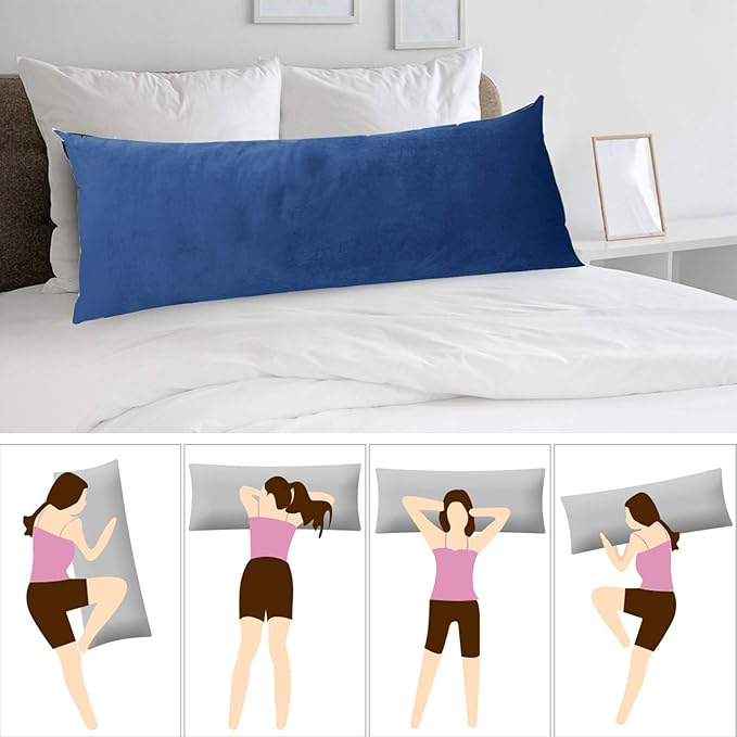 StangH Velvet Body PillowCover, 20 x 54 Blue Pillow Cover, Winter Season Soft Warm Body Pillow Protector Cover for Pregnant Women/Side Sleeper, Royal Blue, 20x54 inches, 1 Pc