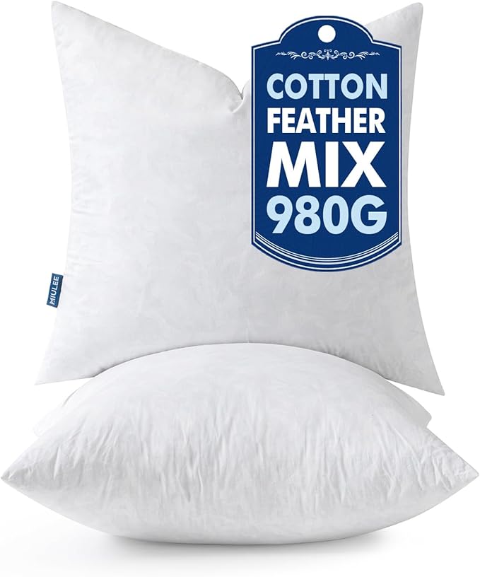 MIULEE Pillow Inserts 22x22 Inch Set of 2, Feather Mix Polycotton with Cotton Fabric Square Decorative Throw Pillows for Couch Bed Sofa