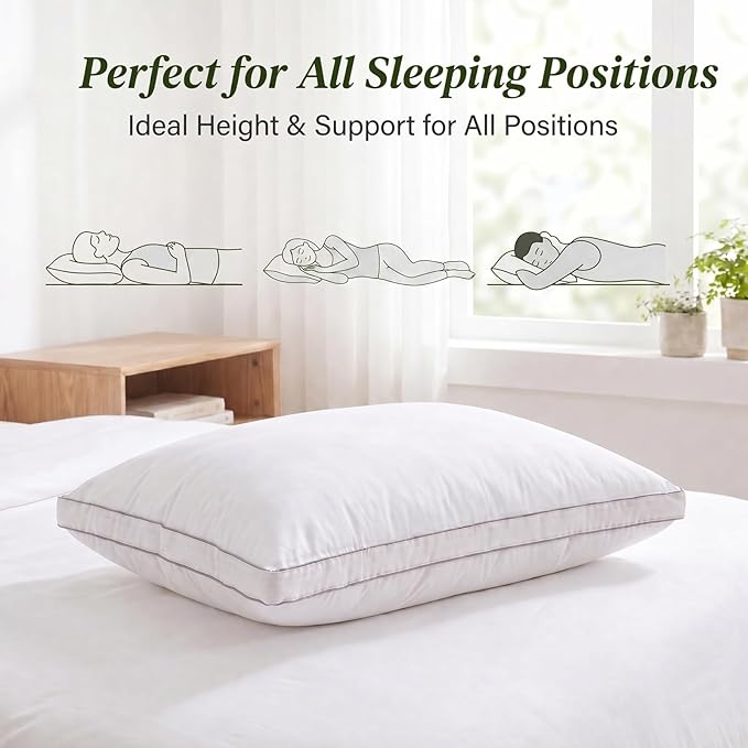 Goose Down Pillow, King Size Set of 1 with 3-Layer Design, Hotel Down Bed Pillow for Side, Back, and Stomach Sleepers, Soft 600 Thread Count Cotton Cover–Luxury Hotel Pillows Quality(19" x 35")