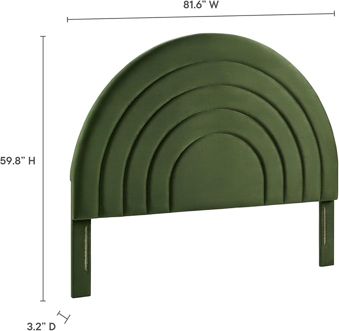 Modway Solana Soft Arch Shaped Round King Headboard in Moss Green – Upholstered Headboard – Stain-Resistant Performance Velvet Headboard for King Size Beds