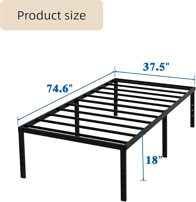 FONTOI Twin Bed Frames, 18 Inch Twin Size Metal Bed Frame with Underbed Storage Space, Heavy Duty Metal Slat Support, Platform Bed with No Box Spring Needed, Noise-Free & Easy Assembly, Black