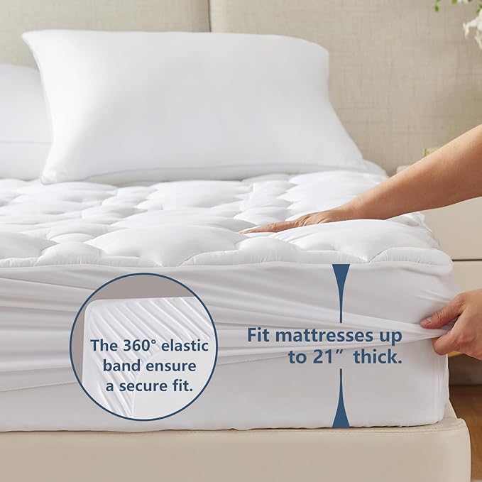 CozyLux Queen Mattress Pad, 450GSM Quilted Cooling Cotton Top Mattress Topper, Extra Deep Pocket Fits 8-21 inches, Oeko-TEX Certified, Plush Soft & Breathable Bed Pad (60"x80", White)