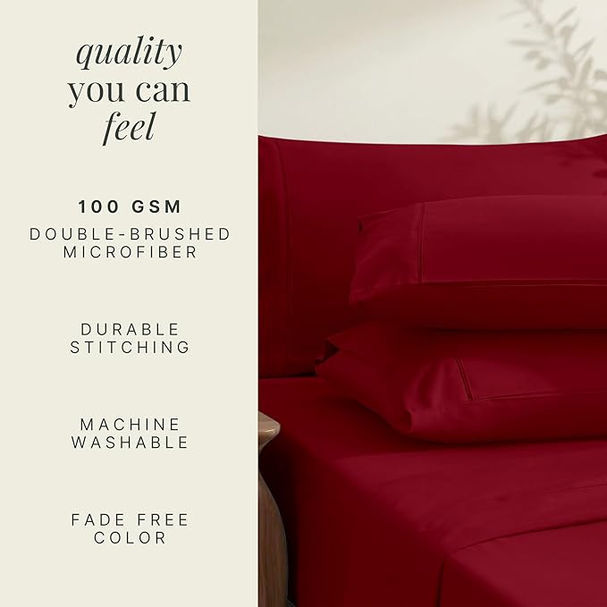 Hearth & Harbor Extra Deep Pocket Sheets - Fits Mattress 18-24 Inches Deep - Extra Deep Pocket Twin Sheets Sets - 4 Piece Twin Size - Burgundy