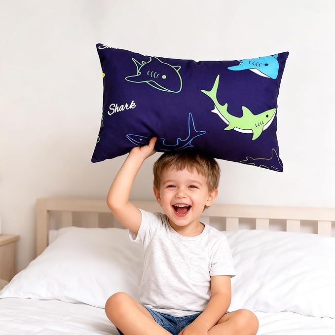 Cloele Kids Toddler Pillowcase Envelope Travel Pillowcase Baby Pillow Cover Fits Pillows Sized 12x16 or 13x18-1 Pack Soft Polyester Children's Bedding Pillowslip Case for Boys and Girls - Shark