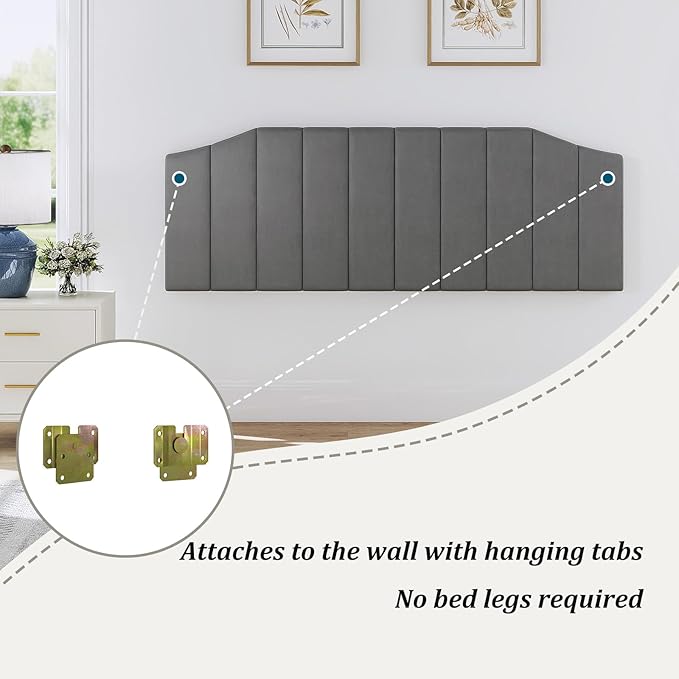 Furpopup King Size Headboard Only, Velvet Upholstered Headboard King/California King Size Wall Mount and Bed Frame Mount, Featuring High-Density Sponge Padding Easy Assembly Comfort Style-Dark Gray