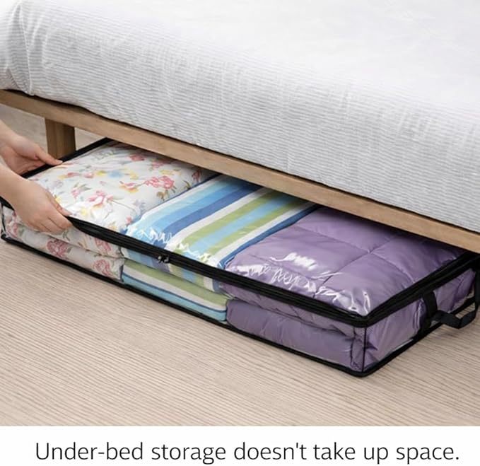 Clear PVC Under Bed Storage Bags for Clothes – Waterproof Zippered Blanket & Comforter Organizer, Foldable Space-Saving Storage (3 Pack, 49L)