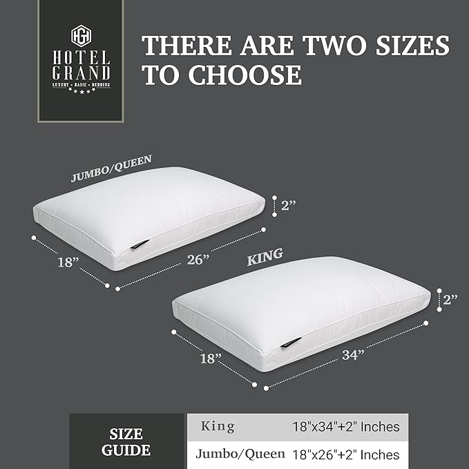 Hotel Grand Luxury Goose Feather & Down Fiber Pillows King Size Set of 2, Firm Support Gusseted Design, 100% Cotton Cover, No-Flat Fluffy Comfort for Side and Back Sleepers