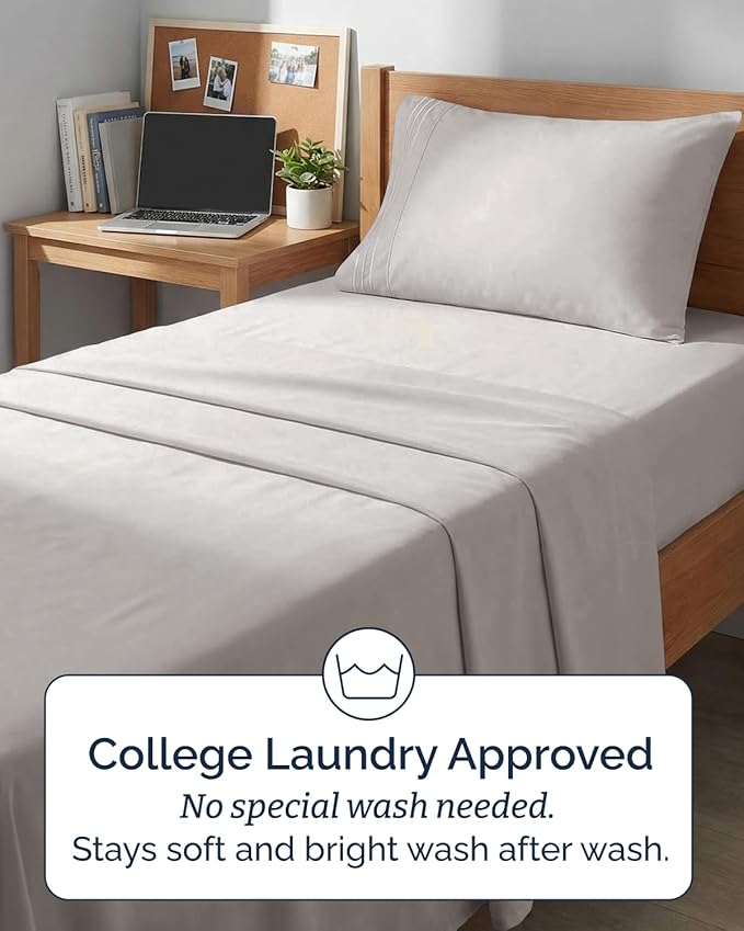 Twin XL 4 Piece Sheet Set - Comfy, Breathable & Cooling - Soft Hotel Luxury Bedding for Women, Men, Kids, Teens and Children - 1 Flat & 1 Fitted Sheet & 2 Pillowcases with Deep Pockets - Light Grey