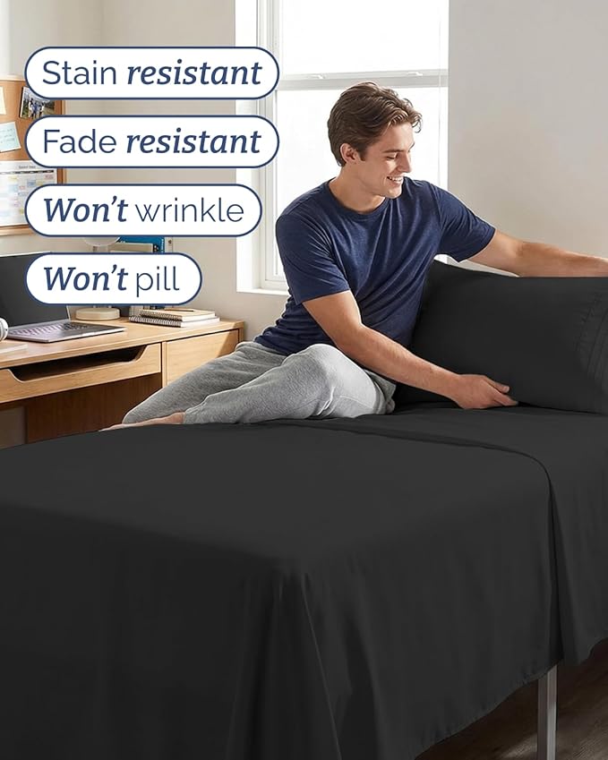 Twin XL Size 3 Piece Sheet Set - Comfy Breathable & Cooling Sheets - Hotel Luxury Bed Sheets for Women & Men - Deep Pockets, Easy-Fit, Extra Soft & Wrinkle Free Sheets - Black Oeko-Tex Bed Sheet Set