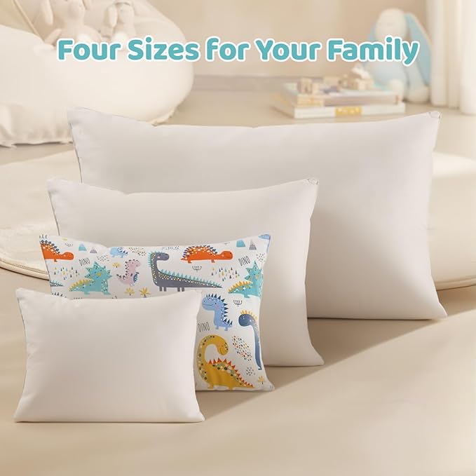Organic Plilow with Cartoon Pillowcase - 16x22 Kids Pillow with 100% Organic Cotton Shell, Adjustable Organic Youth Pillow, Machine Washable, Soft,for Kids&Youth&Children (Dinosaur)