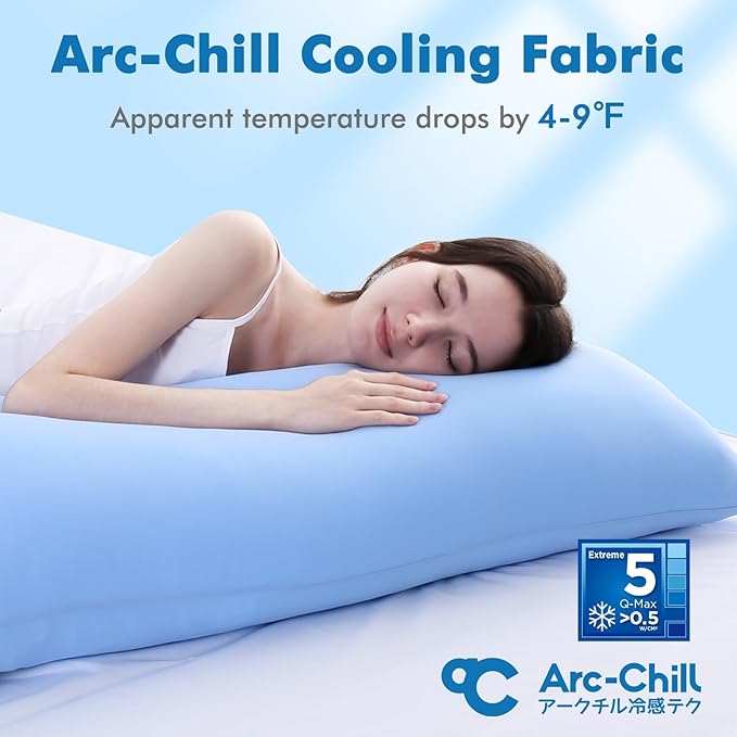 Avolare Cooling Pillow Cases, Arc-Chill Q-Max>0.5 Body Pillowcases for Hair Skin and Hot Sleepers, Soft Silky 20" x 54" Summer Long Pillow Cover with Zipper 1 Pack - Blue